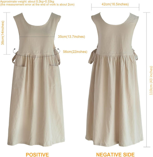 Premium Plus Size Apron Adjustable Waistline Bib Apron,Soft Cotton Blend Apron with Pockets (Cream Color)...