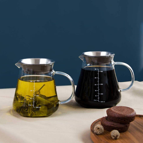 Glass Range Coffee Server For Pour Over Coffee & Tea - 600ml/20oz Ovalware Microwave Safe & Heatproof 2.5mm Thick Glass Body...