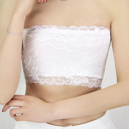 LUOEM 3pcs Women's Floral Lace Tube Top Stretchy Strapless Non-Padded Bandeau, Black, White, Skin, X-Large...