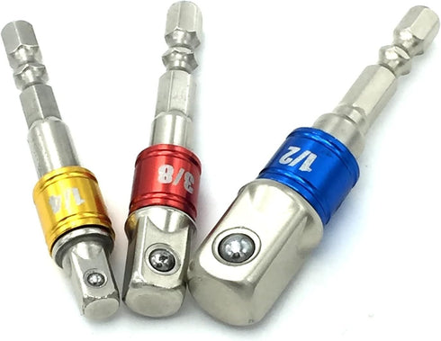 (3Pcs) Power Hand Tools Sockets Adapter sets, Hex Square Nuts Driver Drill Impact Socket Extension Bit Adapter Socket Wrench Adapter Set 1/4" 3/8"...