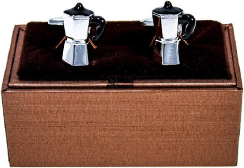 Coffee Pot Italian Expresso Maker Pair Cufflinks in a Presentation Gift Box & Polishing Cloth...