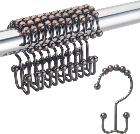 Shower Curtain Hooks Rust Resistant Shower Curtain Rings Metal Double Glide Rollers Shower Hooks for Bathroom Shower Curtain Rods Curtains, Set of...