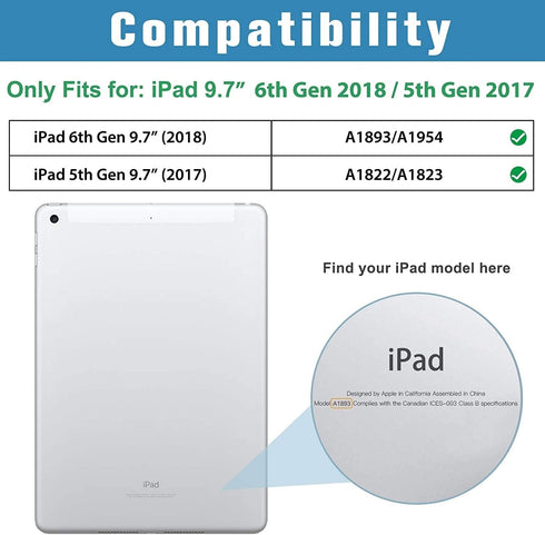 ProCase Smart Case for iPad 9.7 Inch iPad 6th/5th Generation 2018 2017(Model: A1893 A1954 A1822 A1823), Ultra Slim Lightweight Stand Cover with Tr...