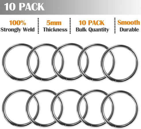 Ewparts Metal Rings 2 inch Macrame Metal Rings for Crafts for Macrame Plant Hangers Dog Collars 10 Pack 5mm Thick Welded Heavy Duty O Ring 2 in Bu...