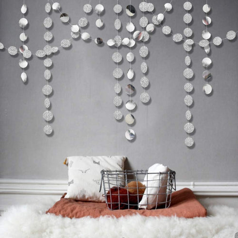 Cheerland Glitter Silver Circle Dot Garlands Metallic Silver Party Decorations Hanging Circle Banner Streamer Backdrop Decor Wedding Birthday Bday...