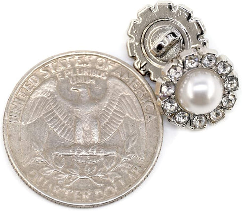 Gear Shape Rhinestone Silver Faux Pearl Sewing Shank Buttons 20 Pcs - 12.5mm, 1/2"...