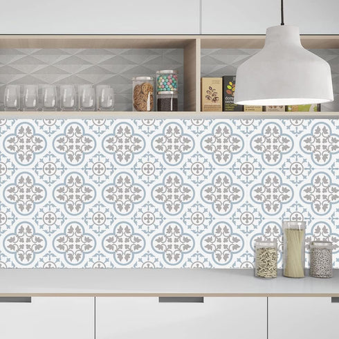Blue & White 10pcs Acrylic Tile Stickers, 6x6in Peel and Stick Backsplash Tile, Bathroom & Kitchen Wall Decals, Easy to Apply Just Peel & Stick fo...