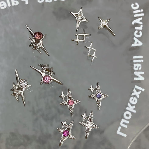 45Pcs Silver Star Nail Charms for Nail Art 3D Alloy Crystal Stars Nail Rhinestones Shiny Starlight Nail Art Charms Gems Colorful Star Nail Jewels ...