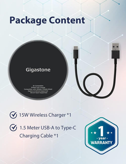 Gigastone 2 Pack Wireless Charger, 15W Max Qi-Certified Fast Wireless Charging Pad, Compatible with iPhone 15/14/13/12/11/X/8 Series, Samsung Gala...