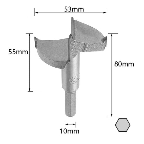 Utoolmart Forstner Drill Bits, 53mm Cemented Carbide Wood Cutter Tool, Hex Shank Woodworking Hole Saw Cutter, 80mm Length Woodworking Hole Boring ...