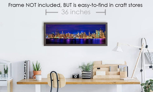 New York City 2022 Manhattan Midtown Skyline PHOTO PRINT UNFRAMED NIGHT COLOR NYC 11.75 inches x 36 inches Photographic Panorama Print Photo Pictu...