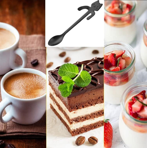 10PCS Stainless Steel Cute Mini Cat Spoon for Tea, Coffee, Dessert, Sugar, Ice Cream, etc (11.5cm/4.5inch) Black...