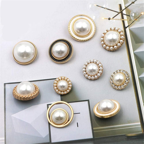 10pcs Round Pearl Buttons with Shank for Sewing Gold Button Crafts for Clothes Shirts Suits Coats Sweaters Wedding Dress Clothing Decorations (Squ...