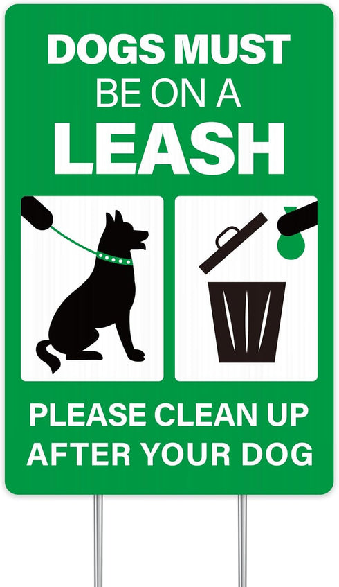 WaaHome No Dog Poop Sign for Yard Lawn with Stakes 8"X12" Clean Up After Your Dog Sign Dogs Must Be On A Leash Sign No Pee No Pooping Dog Sign, Do...