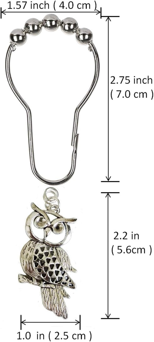 Country Shower Curtain Hooks - Rust Proof Brushed Nickel Rings with Owl Pendant Accessories Set - Decorative Metal Shower Curtain Hooks and Rings ...