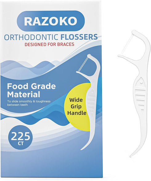 RAZOKO Orthodontic Flossers for Braces, Ortho Twin Line Dental Floss Picks, Designed for Braces, 225 Count...