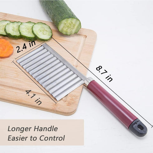 Crinkle Cutter Knife Stainless Steel Cutting Tool for Potato Carrot Chip Vegetable French Fry, Wavy Chopper Wave Slicer Steel Blade, Kids Lunch Ac...