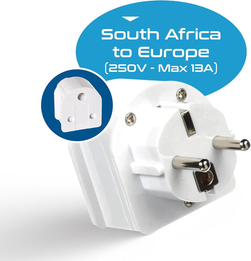 Ceptics SA-EU South Africa to Europe Schuko Grounded Plug Adapter (250V - Max 13A)...