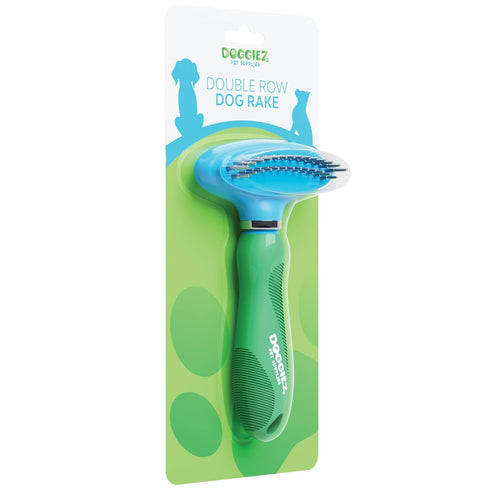 Double Row Dog Rake Deshedding Comb for Matted Hair - Top Fur & Undercoat Deshedding Brush for Dogs & Cats, Long Hair & Short - Undercoat Rake Bru...