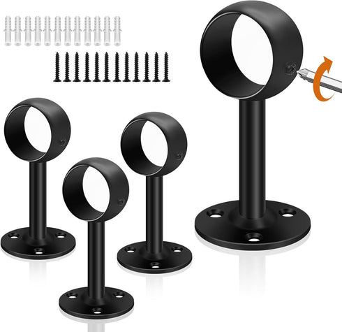 Ceiling Curtain Rod Brackets, Heavy Duty Curtain Rod Holders 1-1/4Inch Black Curtain Rod Hooks Hangers for Wall Closet Flange Rods Support, Curtai...