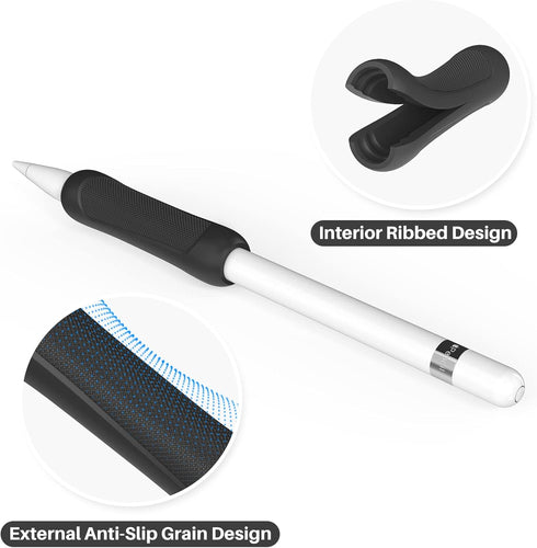 NIUTRENDZ 3 Pack Silicone Grip for Apple Pencil 1st Generation Accessories Ergonomic Design Sleeve Protective Case Cover Holder with Cable Adapter...