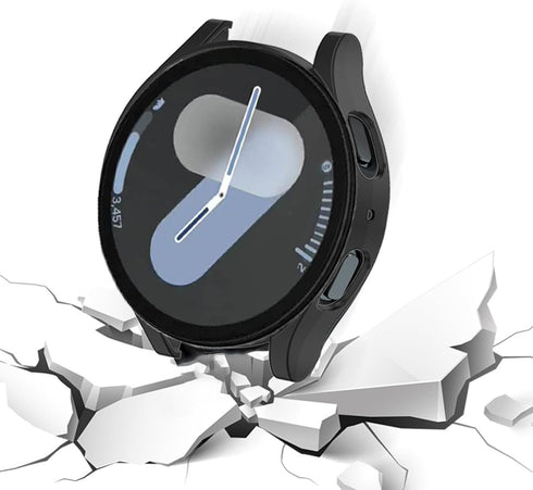 2 Pack Case for Samsung Galaxy Watch 7 Screen Protector,Waterproof Tempered Glass Screen Protector Accessories Hard PC Protective Cover Bumper for...