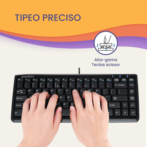 Perixx PERIBOARD-407B ES Mini Teclado USB - Teclas Tipo Chiclet - Negro Brillante - Español……...