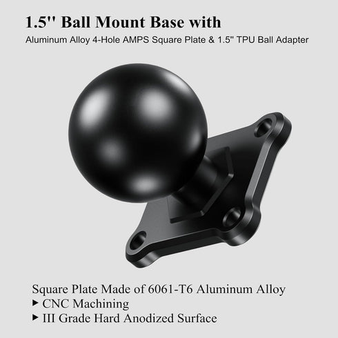 BRCOVAN 1.5'' Ball Mount Base with Aluminum Alloy 4-Hole AMPS Square Plate & 1.5'' TPU Ball Adapter Compatible with RAM Mounts C Size 1.5 Inch Bal...