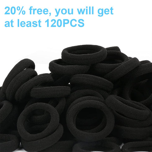 Black Seamless Hair Ties – Cotton Hair Bands – Tiny Elastics Ponytail Holders for Toddlers, 1 Inch in Diameter, Black, by Nspring...