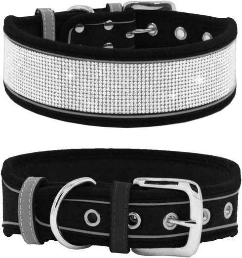 Bling Rhinestone Dog Collar Soft Comfortable Stylish Dog Collar with Bright Reflective Stripe Premium Adjustable Diamond Crystal Pet Collar for Sm...