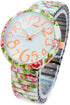 White Roses Floral Print Large Face Easy to Read Stretch Band Extension Women's Watch...