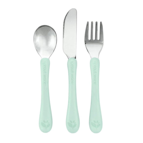 Green Sprouts® Stainless Steel & Sprout Ware® Kids' Cutlery, 12mo+, Plant-plastic, Dishwasher Safe, Ergonomic, Tested for Hormones - Light Sage...