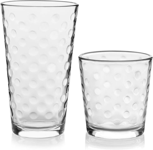 Libbey Awa Tumbler and Rock Glasses Drinking Set, Elegant Polka Dot Drinking Glasses Set of 16, All Purpose Glass Cups Set for Events and Everyday...