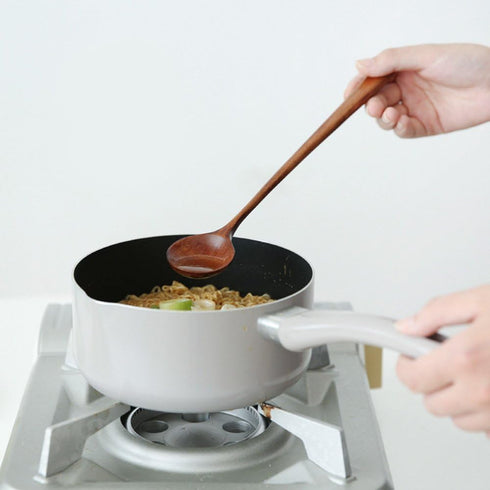 Long Spoons Wooden, 5 Pieces Korean Style 10.9 inches 100% Natural Wood Long Handle Round Spoons for Soup Mixing Stirrer Kitchen Tools Utensils, F...