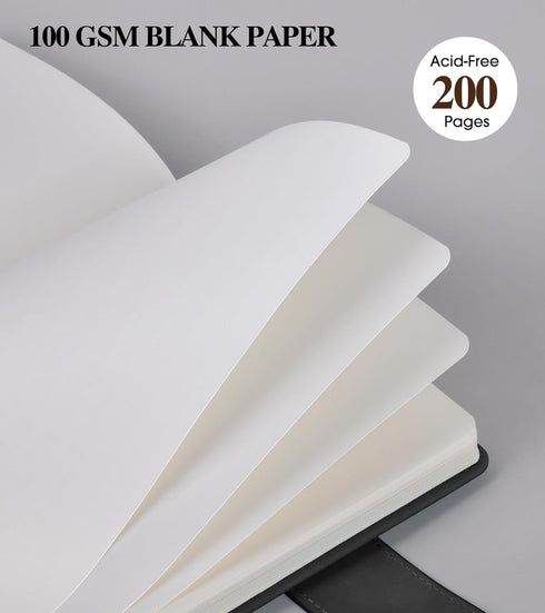 Blank Journal Notebook, A5 Hardcover Leather Sketchbook with 200 Pages Thick Blank Paper for Men Women, Unlined Drawing & Writing Journal, 5.9" x ...