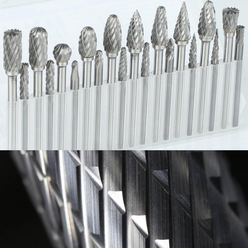 20Pcs 1/8" Shank Carbide Burr Bits Compatible with Dremel Bits Metal Grinding Bits Wood Stone Carving Cutting Engraving Grinder Kit Attachment Rot...