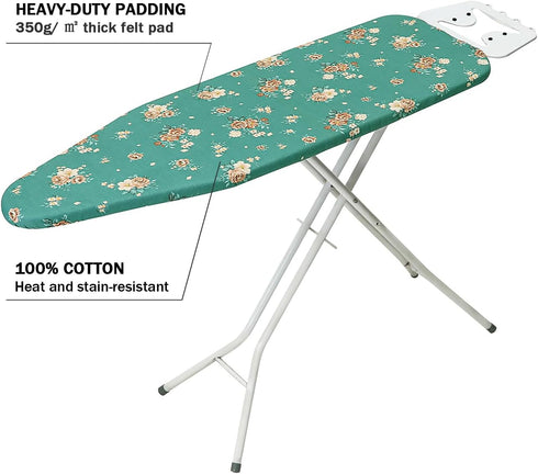 Ironing Board Cover and Pad Standard Size 15" x 54",3 Pairs of Hook and Loop Fastener Straps,Elastic Edges,Cotton Iron Board Cover with Scorch Res...