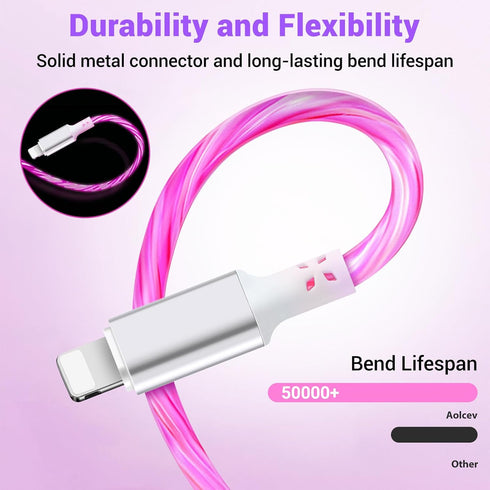 Aolcev Charger Cable for iPhone, 5FT Light Up Glowing Fast Charging Cord, 60W High-Speed Fast Charging Cable Compatible with iPhone 14 13 12 11 Pr...