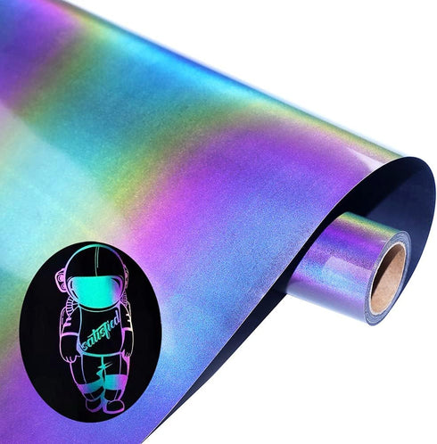 Reflective Heat Transfer Vinyl Reflective Rainbow HTV Rolls Pack 12 Inch x 7 Feet Iron on Vinyl for T-Shirts DIY Design, Silhouette Cameo Heat Pre...