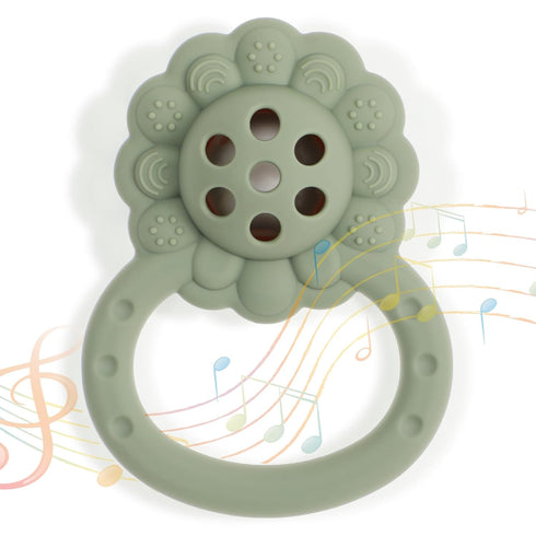 Rattle Teether, Lion Shape Montessori Baby Sensory Teething Toys, Food Grade Silicone BPA Free, Newborn Essentials Must Haves (Shifting Sand Sage)...