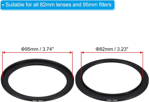 PATIKIL 82mm-95mm Metal Step Up Ring with Cleaning Cloth, 2 Pack Camera Lens Filter Adapter Ring Aluminum Filter Adapter Ring for Camera Lenses Ho...