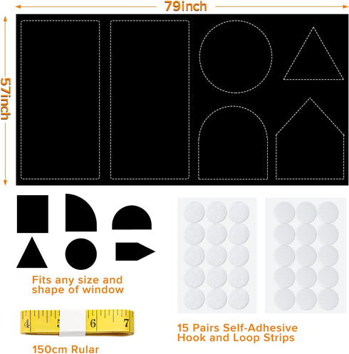 Portable Blackout Curtains, (79" x 57") Blackout Shades, 100% Portable Blackout Blinds for Any Window with 15 Pair Hook & Loop Tabs Stick-on, Temp...