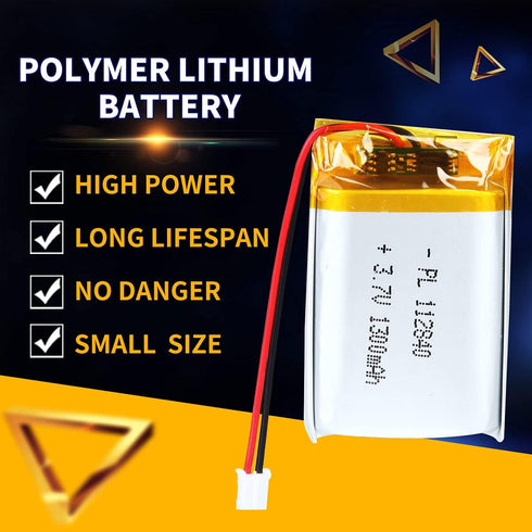 3.7V 1300mAh 112840 Lipo Battery Rechargeable Lithium Polymer ion Battery Pack with JST Connector...