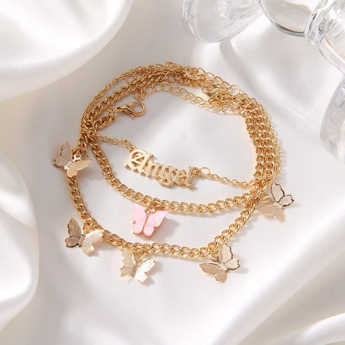 Blistar 3PCS Boho Layered Butterfly Tassel Anklets Gold Angel Ankle Bracelet Charm Bohemia Dainty Pendant Foot Jewelry Chain for Women...