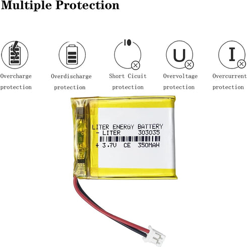 Liter 3.7V 350mAh 303035 Lipo Battery Rechargeable Lithium Polymer ion Battery Pack with JST 2.0mm Connector...
