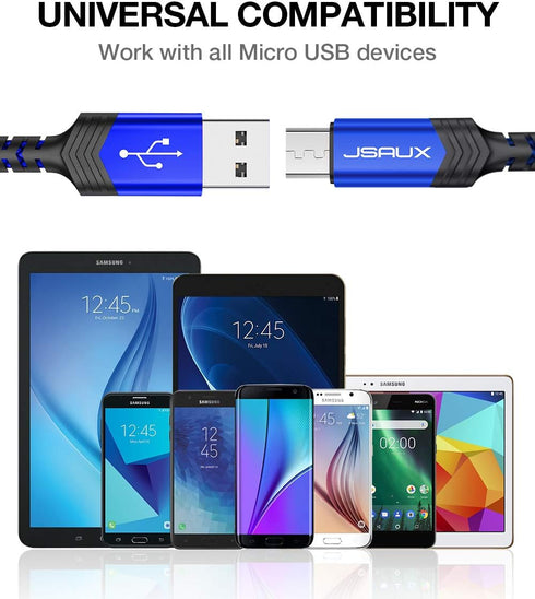 JSAUX Micro USB Cable Android Charger, (2-Pack 6.6FT) Nylon Braided Cord Compatible with Galaxy S7 S6 J7 Edge Note 5, Kindle. MP3 and More-Blue......