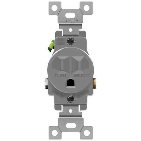 ENERLITES Single Receptacle Outlet, Tamper-Resistant, Commercial Grade, 3-Wire, Grounding Screw, 2-Pole, 5-15R, 15A 125V, UL Listed, 61150-TR-GY, ...