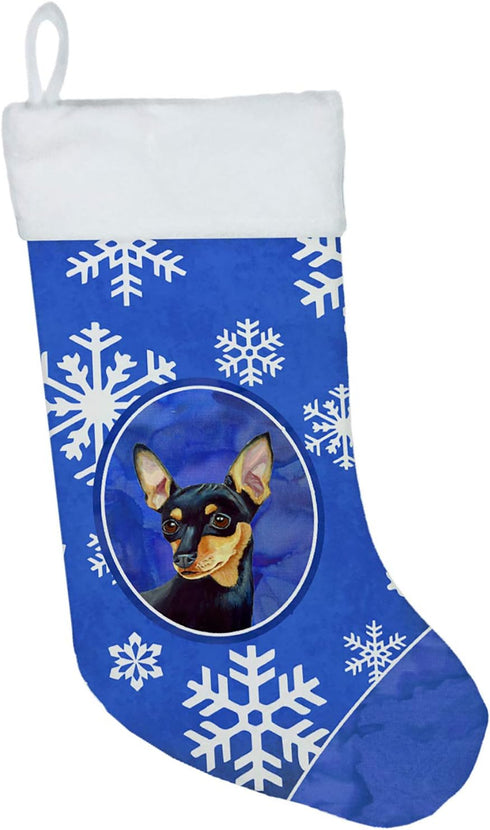 Caroline's Treasures LH9290-CS Min Pin Winter Snowflakes Holiday Christmas Stocking Fireplace Hanging Stockings Christmas Season Party Decor Famil...