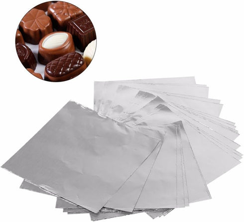 Wowagoga Foil Candy Wrappers - 6x6 Inches Gold Aluminum Foils Paper Chocolate Candy Wrappers for Homemade Candies Gifts Decoration, Silver,Pack of...