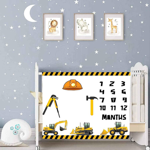 Construction Vehicle Baby Monthly Milestone Blanket, 48x40in Hard Hat Tool Hammer Blanket Soft Flannel for Nursery Newborn Gift Baby Shower,Baby G...